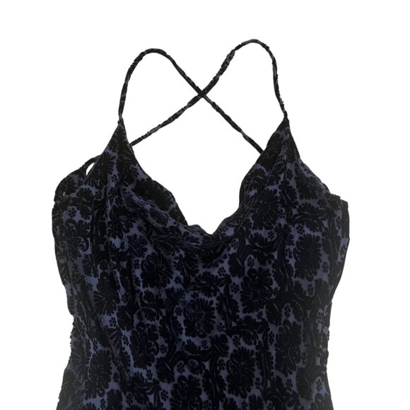 Vintage Velvet Burnout Slinky Cowl Maxi Gown Navy 4 Witchy Whimsygoth Vampire - Picture 6 of 14